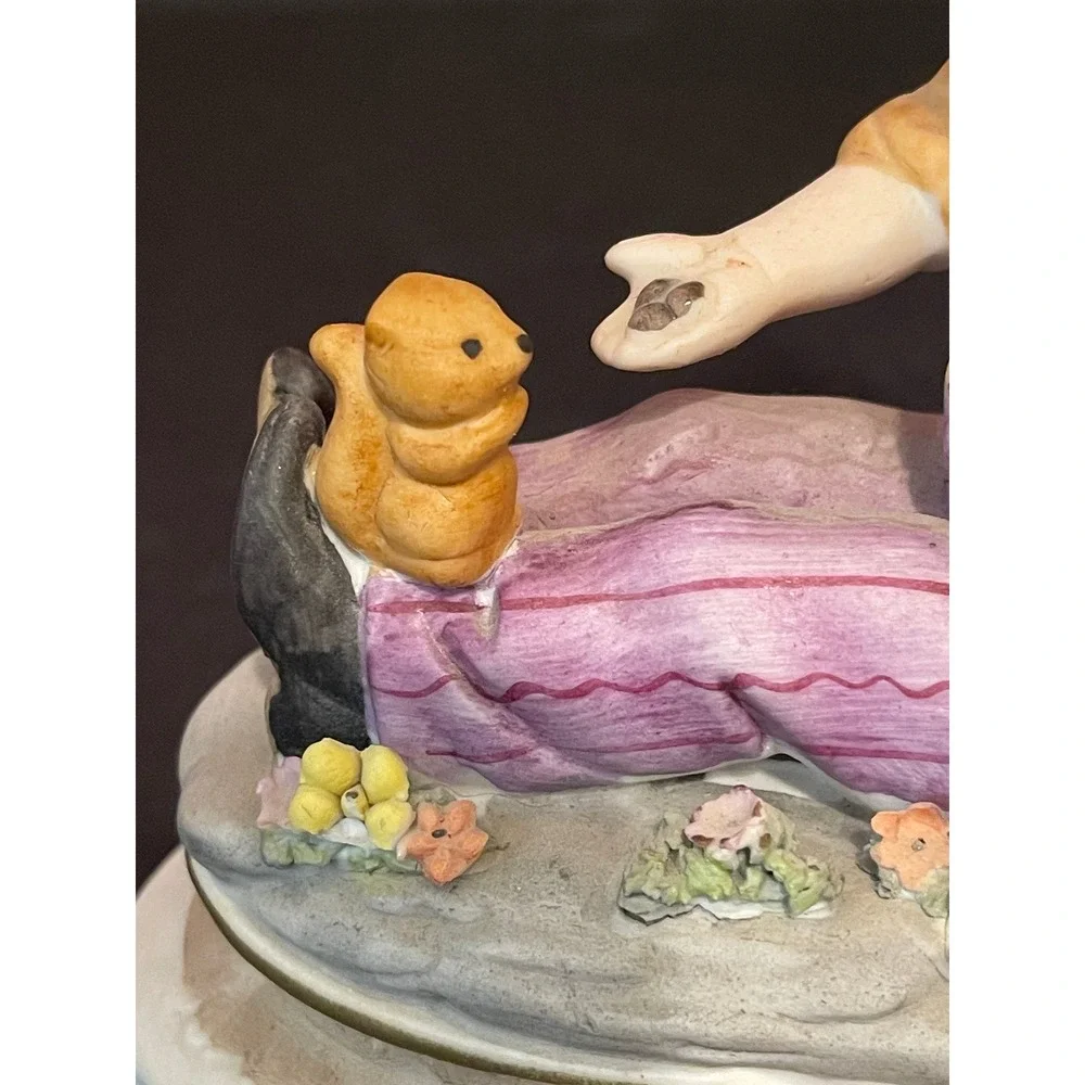 Vintage Napcoware Porcelain Figurine Little‎ Boy Flowers Squirrel C 3673